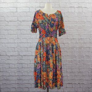 Vintage 80s Rainbow Floral Midi Dress